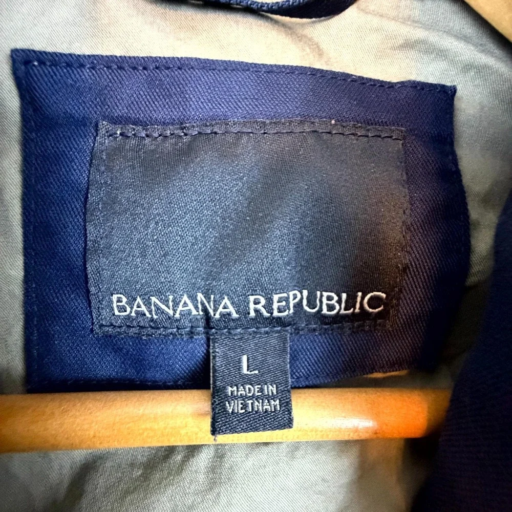 Banana Republic Field Jacket Mens L Blue Water Repellent Outerwear Hidden Hood